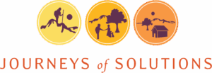 Journeys of Solutions logo with three circular icons showing a hiker, family in nature, and rural cabin with mountains
